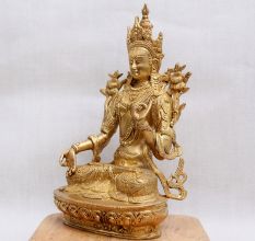 Golden Bronze Goddess White Tara Statue for Worship