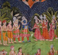 Beautiful Pichwai Painting of Krishna Teasing Gopis for Decoration