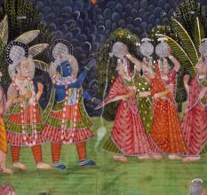 Beautiful Pichwai Painting of Krishna Teasing Gopis for Decoration