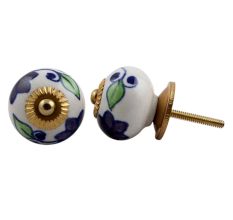 Purple Green Floral Dresser Knob
