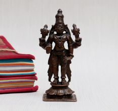 Handmade Lord Vishnu Copper Statue for Worship