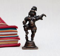 Handcrafted Copper Statue of Lord Krishna for Worship