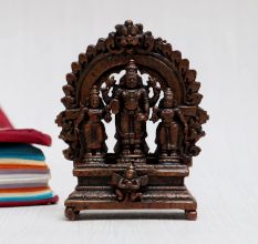 Handmade Lord Perumal with Sridevi & Bhudevi Copper Statue