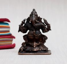 Vintage Copper Statue of Lord Ganesha in Antique Finish