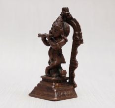 Handcrafted Copper Statue of Lord Krishna for Prayer Room
