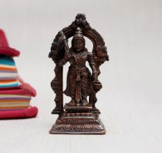 Vintage Copper Lord Balram Statue with Prabhavali for Decor