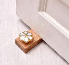 White Flower Mother of Pearl Wooden Door Stopper
