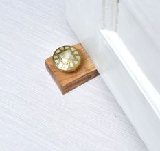 Round White & Golden Pattern Ceramic Wooden Door Stopper