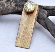 Round White & Golden Pattern Ceramic Wooden Door Stopper