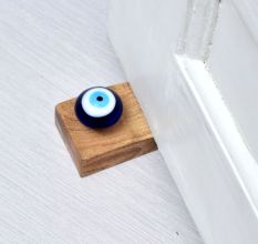White & Blue Glass Wooden Door Stopper for Home & Office