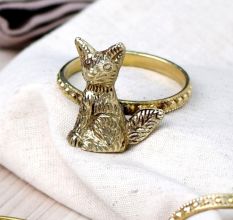 Handmade Brass Cat Napkin Ring in Set of 4
