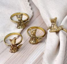 Handmade Brass Cat Napkin Ring in Set of 4