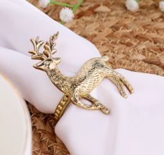 Handcrafted Reindeer Brass Napkin Ring in Set of 4
