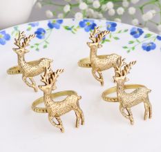 Handcrafted Reindeer Brass Napkin Ring in Set of 4