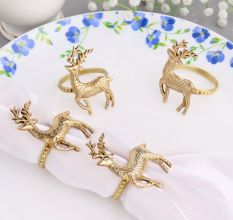 Handcrafted Reindeer Brass Napkin Ring in Set of 4