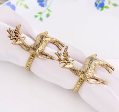 Handcrafted Reindeer Brass Napkin Ring in Set of 4