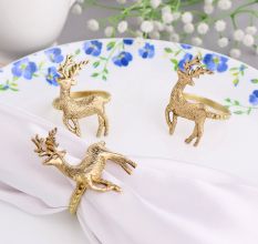 Handcrafted Reindeer Brass Napkin Ring in Set of 4