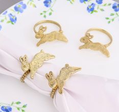 Premium Brass Rabbit Napkin Ring in Set of 4