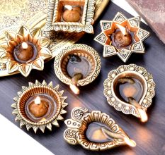 Golden Brass Decorative Diwali Diya For Mandir Decoration Pack of 7 Diyas