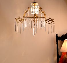 Clear Glass Quartz Crystal Brass Decorative Chendelier