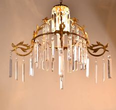 Clear Glass Quartz Crystal Brass Decorative Chendelier