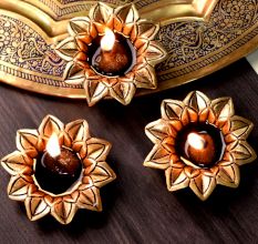 Brass Open Flower Shape Diwali Diya For Decoration Pack of 3