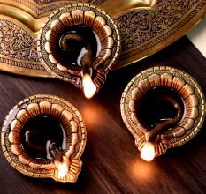 Brass Flower Engraved Diwali Diya Pack of 3 Diyas