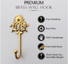 Antique Golden Brass Wall Hook for Hanging