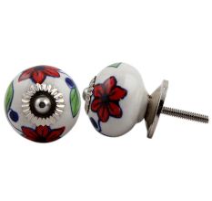 Red Flower Ceramic Drawer Knob