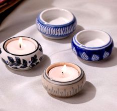 Handmade Tea Light Holders Made of Ceramic in Set of 4
