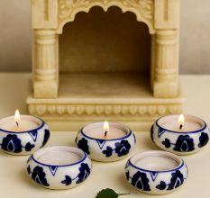 Modern Ceramic Tea Light Holder for Decor in Set of 4