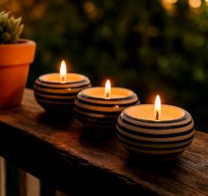 Handmade Tea Light Holder Made of Premium Ceramic in Set of 4