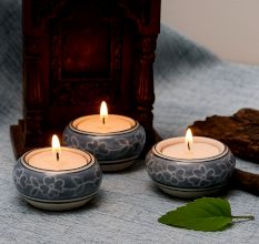 Round Modern Ceramic Tea Light Holder for Decor in Set of 4