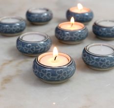 Round Modern Ceramic Tea Light Holder for Decor in Set of 4
