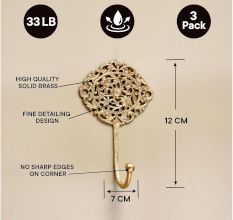 Golden Wall Brass Decorative Hook - Pack of 3