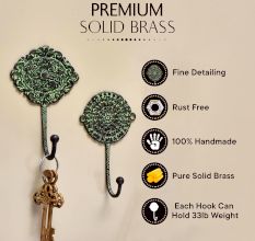 3 Pieces Brass Antique Wall Hooks for Hanging