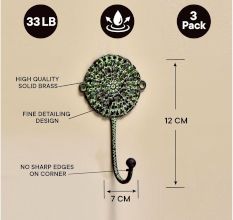 3 Pieces Brass Antique Wall Hooks for Hanging