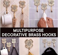 Golden Flower Brass Wall Hooks for Hanging - Pack of 3