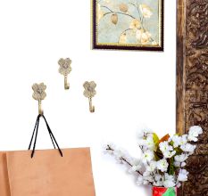 Golden Flower Brass Wall Hooks for Hanging - Pack of 3