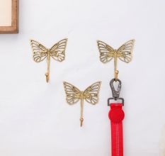 3 Pieces Brass Butterfly Vintage Wall Decor Hook For Hanging