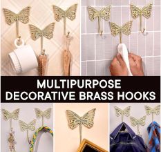 3 Pieces Brass Butterfly Vintage Wall Decor Hook For Hanging