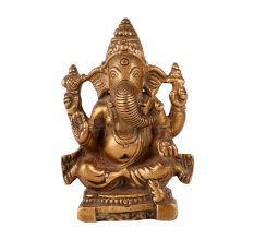 Handmade Antique Brown Lord Ganesha Statue for Worship