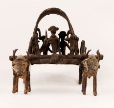 Vintage Brass Tribal Chariot Statue for Home Decor