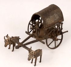 Vintage Brass Tribal Chariot Statue for Home Decor