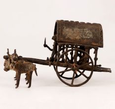 Vintage Brass Tribal Chariot Statue for Home Decor
