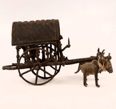 Vintage Brass Tribal Chariot Statue for Home Decor