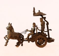 Vintage Lord Krishna & Arjun in Horse Brass Chariot