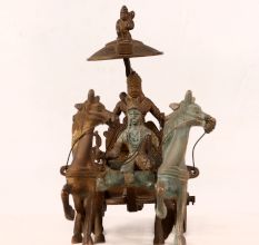 Vintage Lord Krishna & Arjun in Horse Brass Chariot