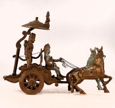 Vintage Lord Krishna & Arjun in Horse Brass Chariot
