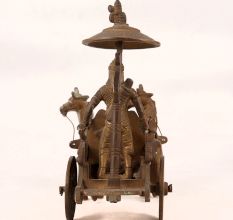 Vintage Lord Krishna & Arjun in Horse Brass Chariot